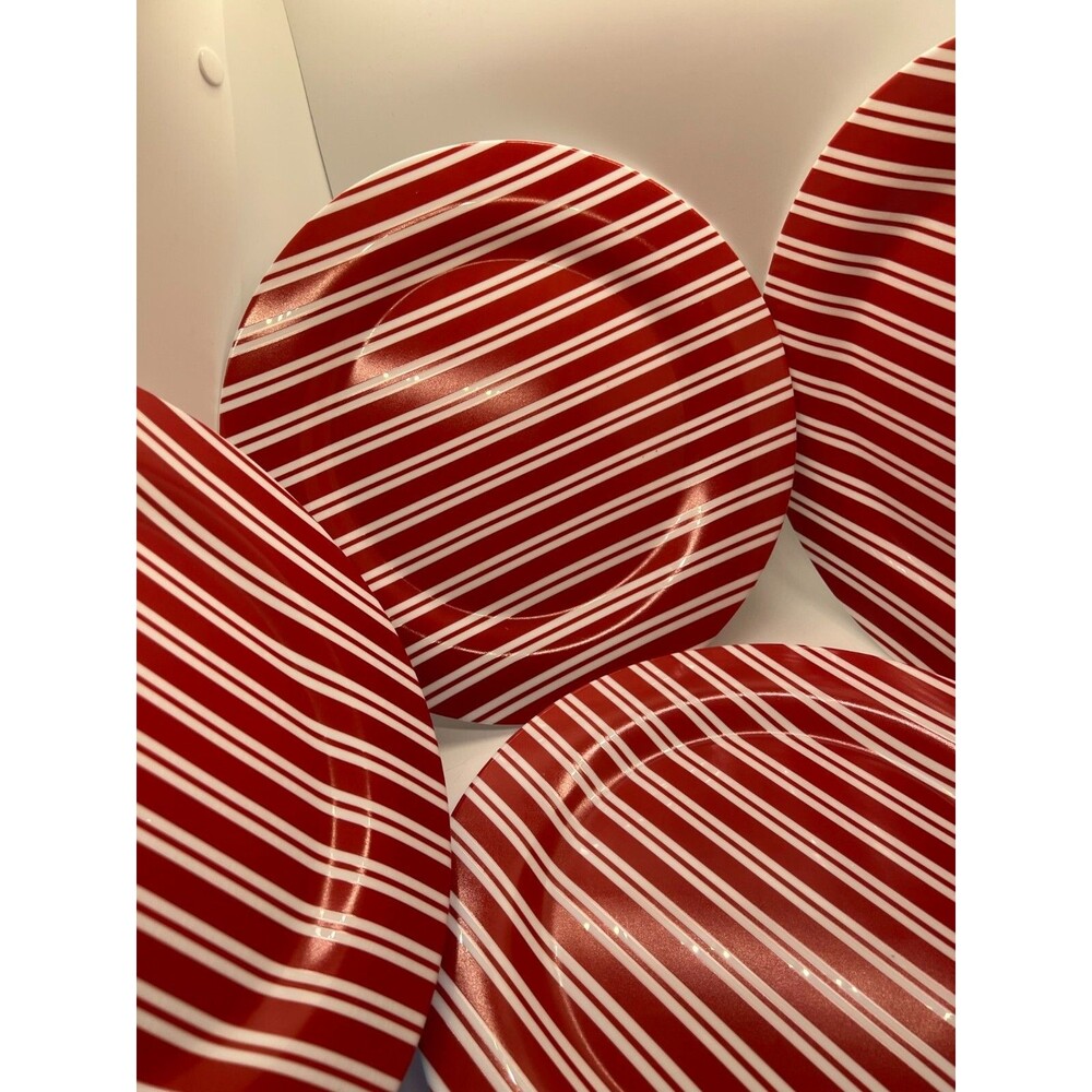 4  Luminarc plates White red Glass Dinner striped table stripe christmas glass